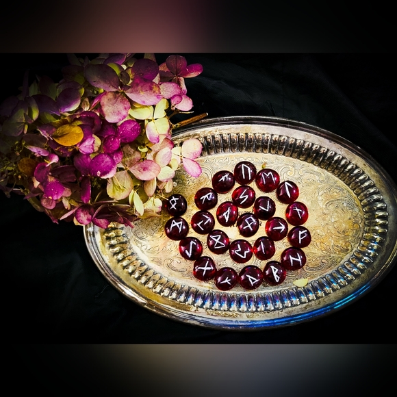 Glass Handmade Runestone Set - Nordic Heathen Runes - Pagan Alter Supplies - Picture 1 of 4